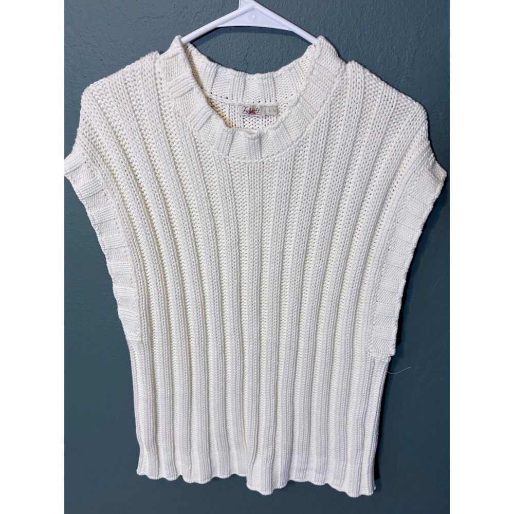 Faherty Knit Sweater Vest Small Cream Ribbed Sleeveless Cotton Blend Pullover
